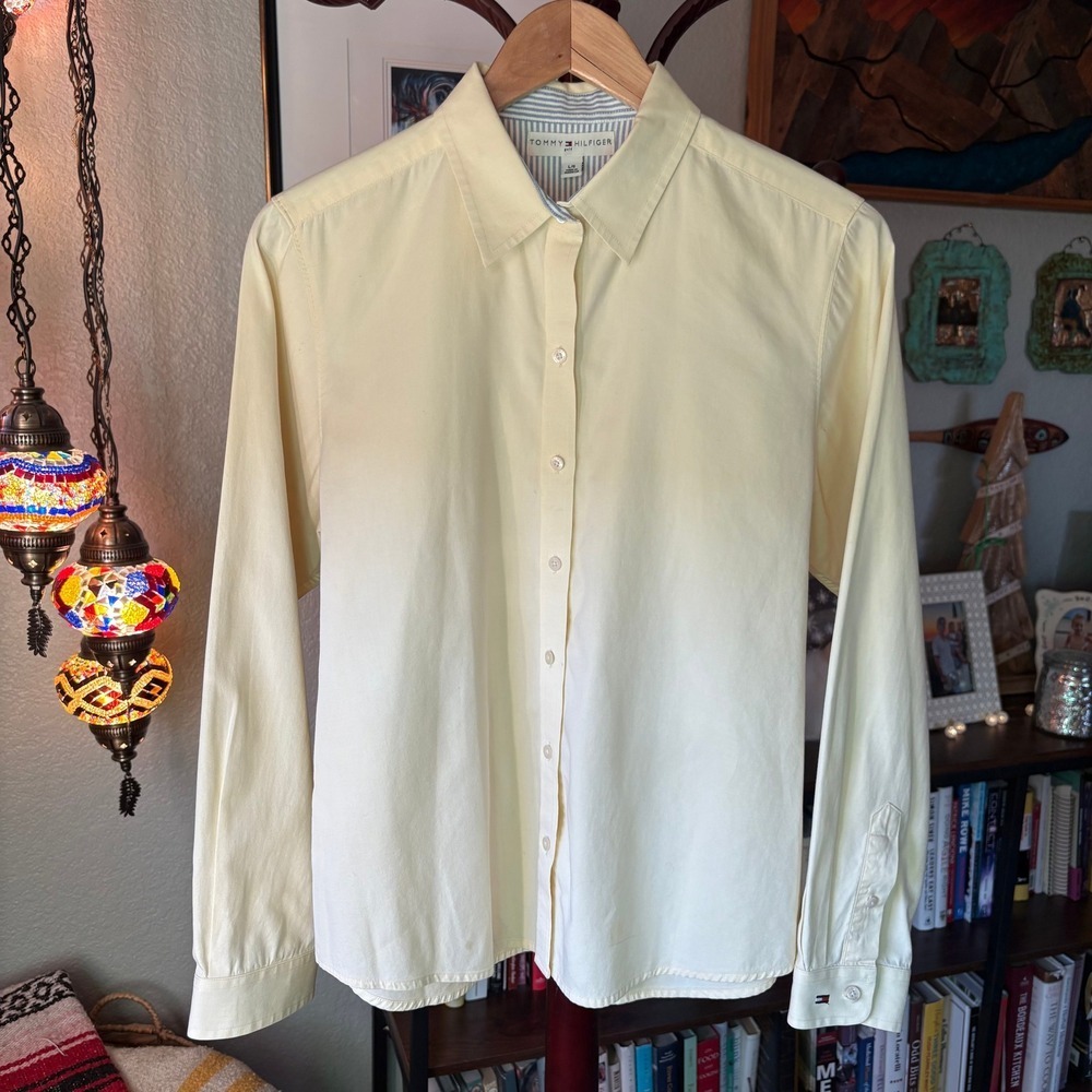 Tommy Hilfiger Pale Yellow Button-Up Shirt | Classic‎ Cotton Long Sleeve